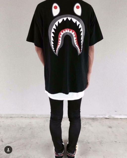 Tee Bape Shark Cá Mập Unisex 🦈 Áo thun tay lỡ Bape Cá mập in lưng cực đẹp