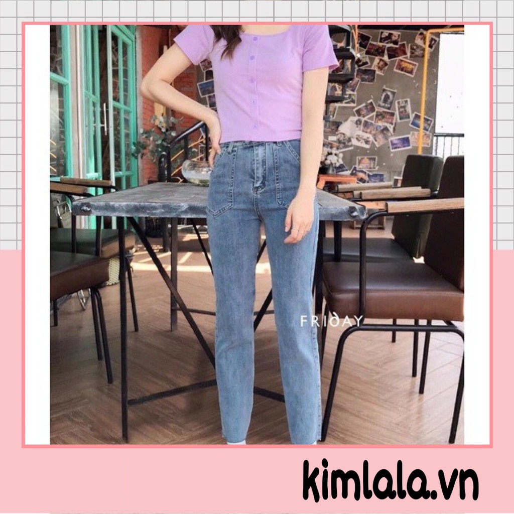 Quần jeans cạp cao ống đứng - mã 3529 hàng QC