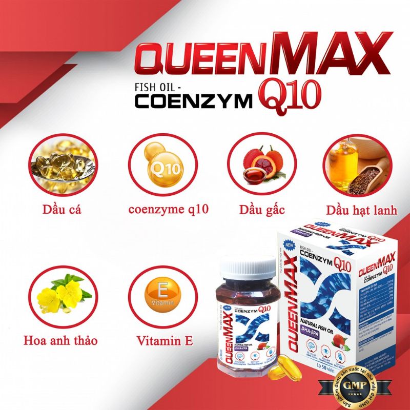 QUEENMAX COENZYM Q10 + FISH OIL - Hộp 50 viên Queen Max hỗ trợ chống oxy hóa, mắt sáng, nhớ lâu, tim khỏe