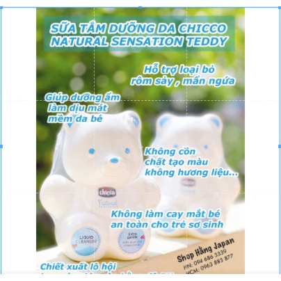 Sữa tắm dưỡng da Natural Sensation Teddy cho bé 0M+ Chicco Ý - Hàng chính hãng