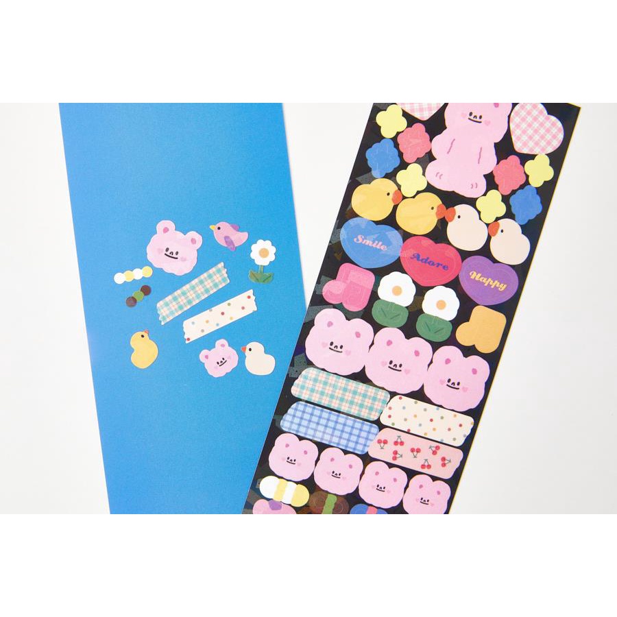 Set 2 Tấm Sticker dán hình gấu hồng dễ thương