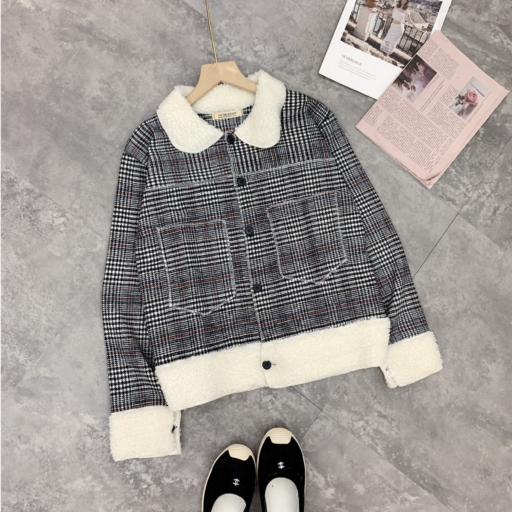 Áo Dạ Kẻ Cổ Lông | BigBuy360 - bigbuy360.vn