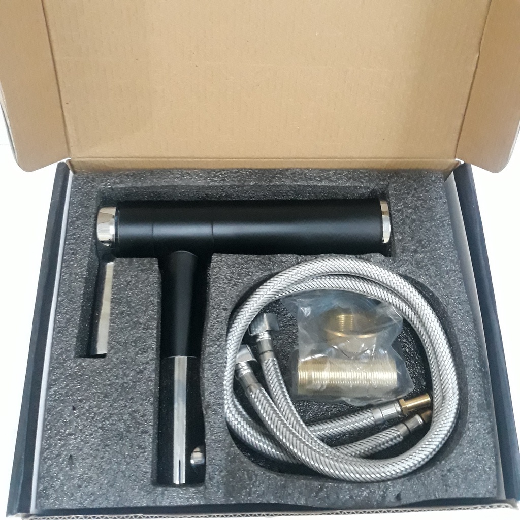 Vòi lavabo nóng lạnh bằng đồng hình trụ tròn 20cm sơn tĩnh điện đen bạc cao cấp