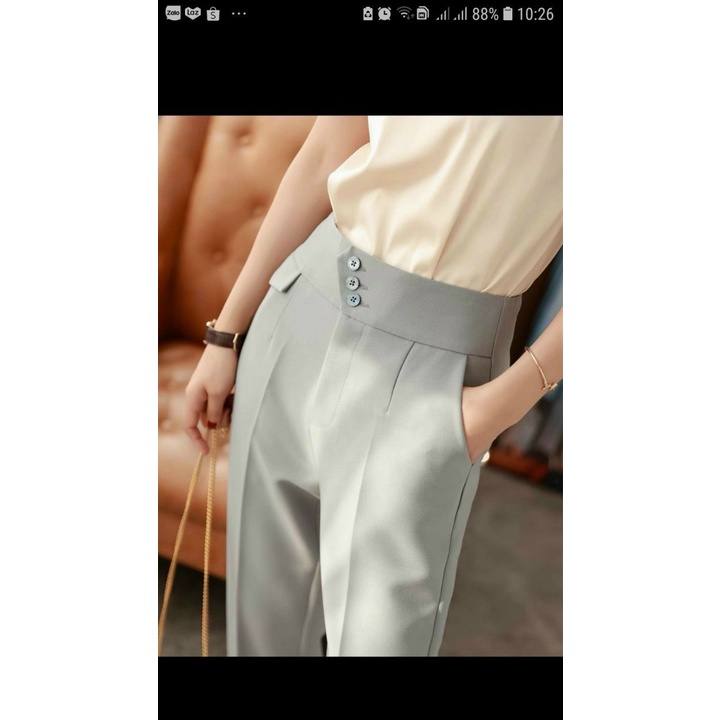 Quần Tây Công sở Nữ 3 Khuy cạp Lệch Lưng Cao , Quần Vải Nữ Chất Tuyết Mưa Vitex Dày Dặn Mềm Mại