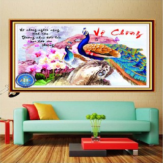 Tranh Đính Đá Vợ Chồng Chim Công VS050 - Kích Thước 75*52cm