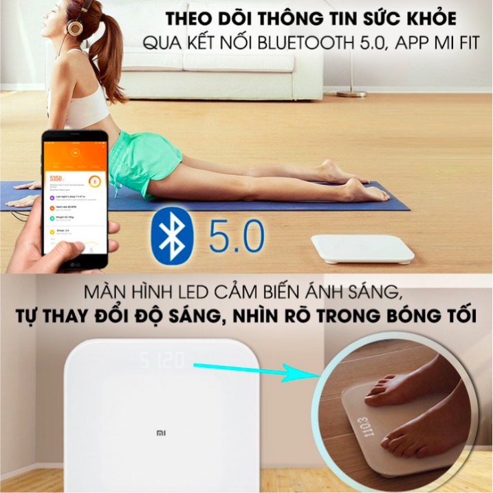 Cân điện tử sức khỏe Xiaomi Scale 2 thông minh, kết nối bluetooth với app MiFit trên điện thoại