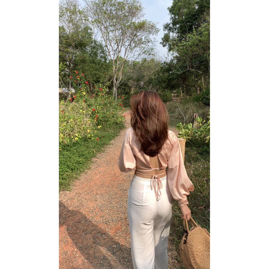 Áo lụa trắng kem tay phồng hạt châu đan dây Swandown thanh lịch, quyến rũ | BigBuy360 - bigbuy360.vn