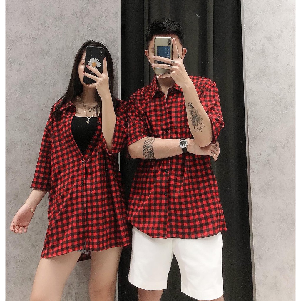 sơ mi kẻ caro cộc tay, nam , nữ, from rộng unisex | BigBuy360 - bigbuy360.vn