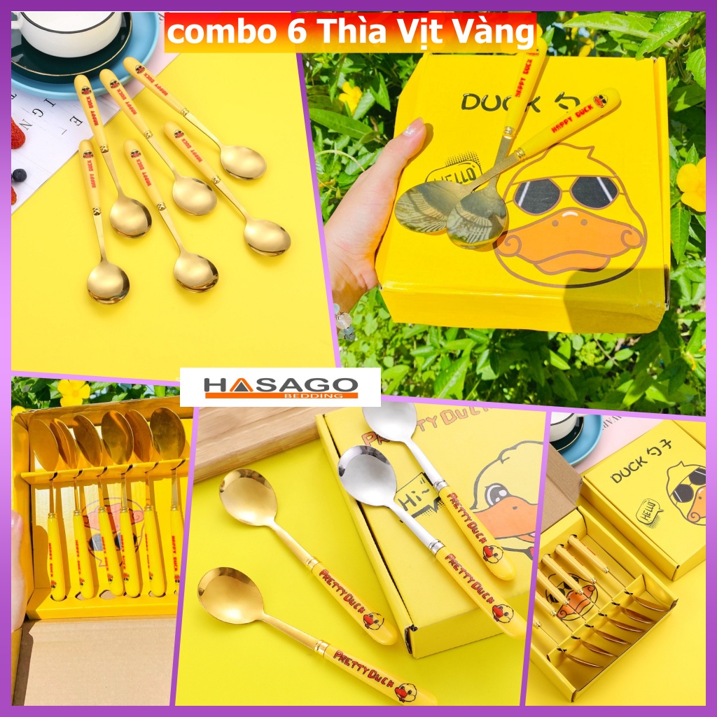 Bộ 6 Thìa Vịt Vàng Ngộ Nghĩnh Đáng Yêu Cho Bé Ăn Dặm Hoặc Bé Mẫu Giáo Cấp Combo 1 Hộp 6 chiếc