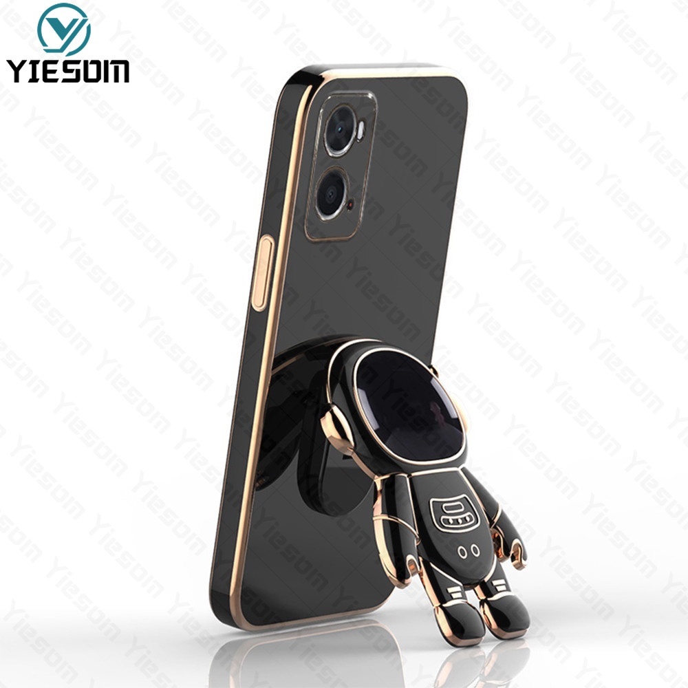 Ốp Điện Thoại Silicon Dẻo Mạ Màu Hình Phi Hành Gia Kèm Giá Đỡ Cho Realme 9 9 Pro Plus 5G 8 8 Pro 4G 8i 9i 5 5i C3