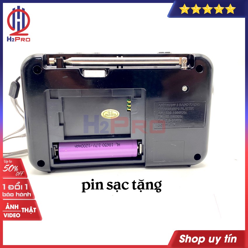 ĐÀI RADIO FM-AM-SW WAXIBA XB-521URT H2Pro nghe nhạc MP3 USB-Thẻ nhớ-AUX, đài radio đa năng pin sạc tích hợp ĐÈN PIN