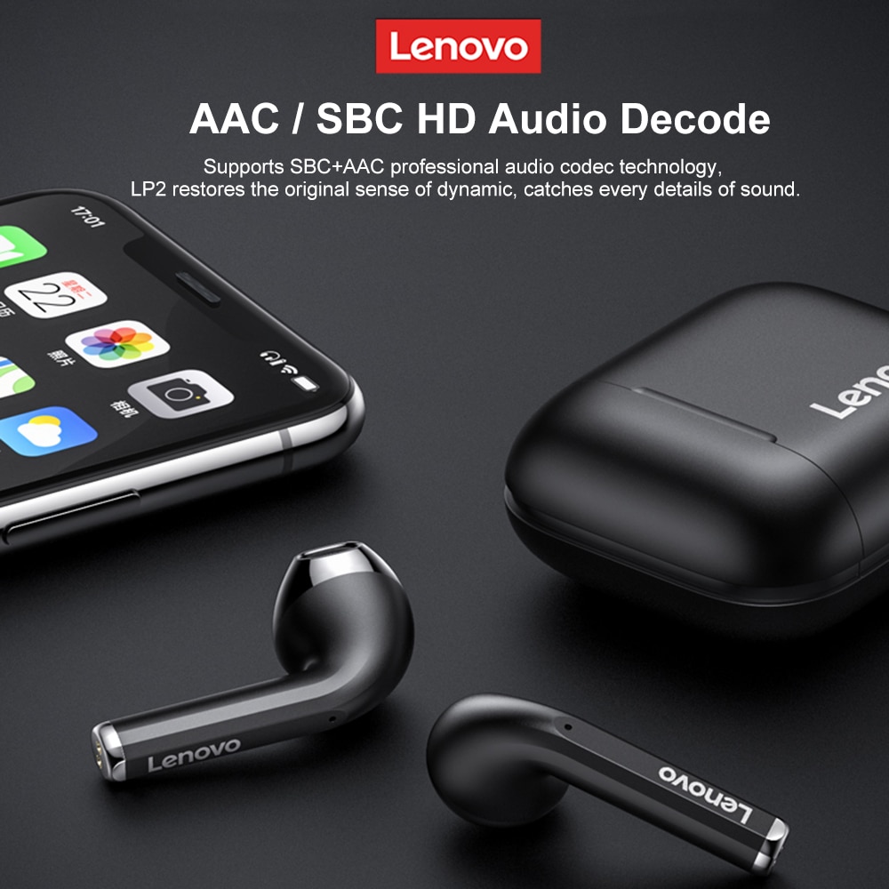 LENOVO Tai Nghe Bluetooth 5.0 Không Dây Lp2 Chống Nước Kèm Phụ Kiện
