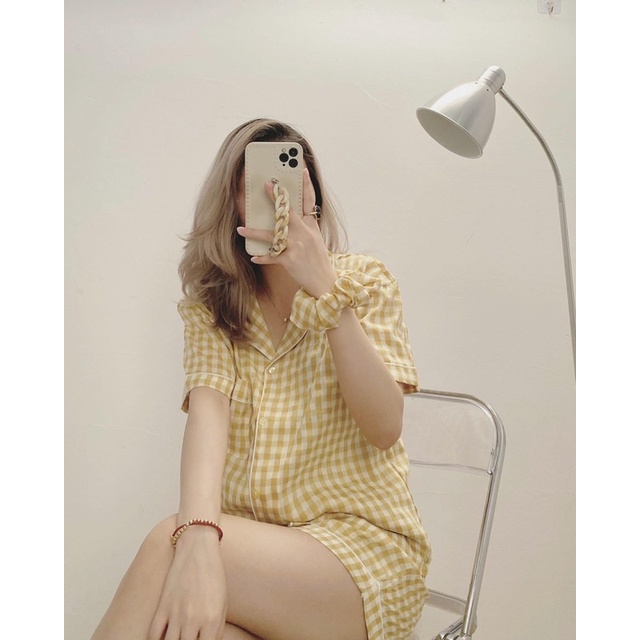 Bộ Pijama Kẻ Caro Kèm Scrunchies Siêu Xinh, Set Mặc ở Nhà | BigBuy360 - bigbuy360.vn