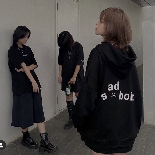 Áo Hodie tay dài SADBOIZ SIGNATURE HOODIE - BLACK uinsex cotton form rộng nam nữ SIÊU RẺ ( thêu tay)