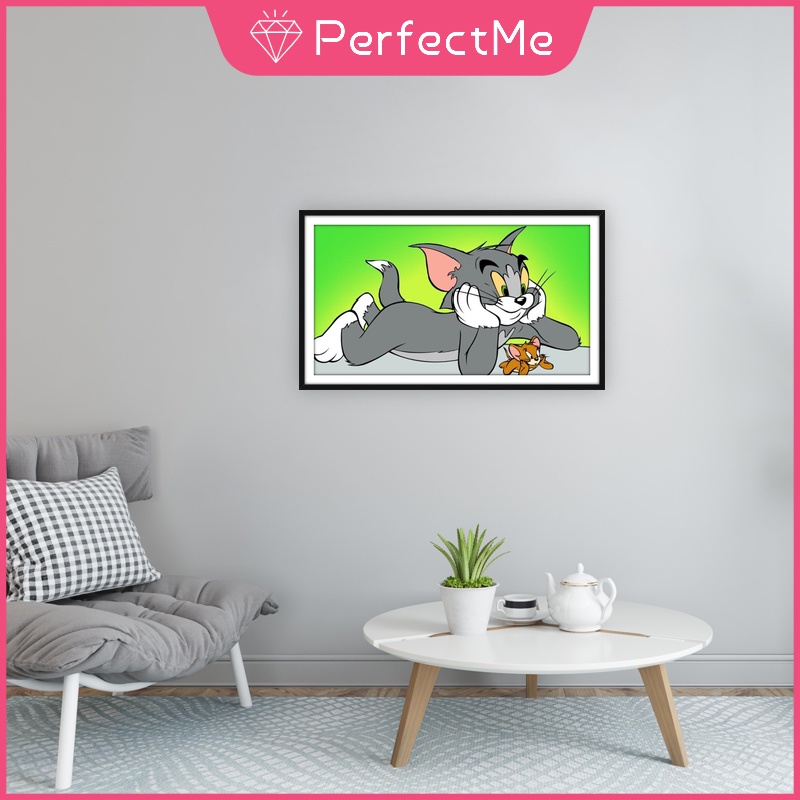 Bộ tranh đính đá 5D họa tiết hoạt hình mèo và chuột độc đáo kích thước 40X30cm DIY dùng trang trí nhà cửa