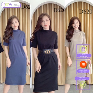 Váy len, váy len cổ 3 phân, dáng ôm qua gối, chất len dày dặn