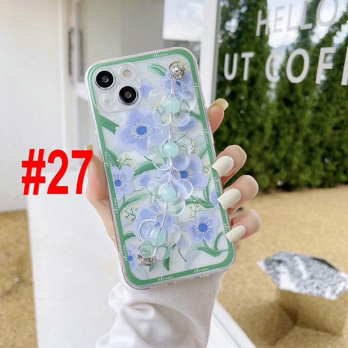 Casing For IPhone 13 12 11 Pro Max Mini SE 2020 6 6S 7 8 7+ 8+ 6+ 6S+ X XS XR XSMAX ProMax Cute Flowers Tpu Fine Hole Shockproof Clear Soft Phone Case Best Friend Back Cover with Chain CES 27