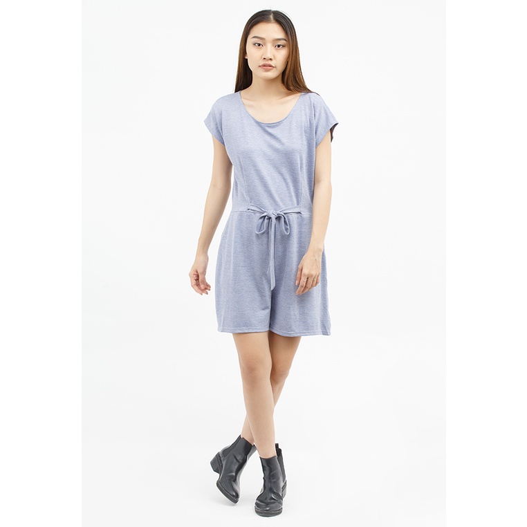 Jumpsuit, Ngắn Tay, Cách Điệu Nơ Trước Bụng, Nhún Eo, Cài Cúc Sau Lưng, Màu Tím - Lovadova O11C006