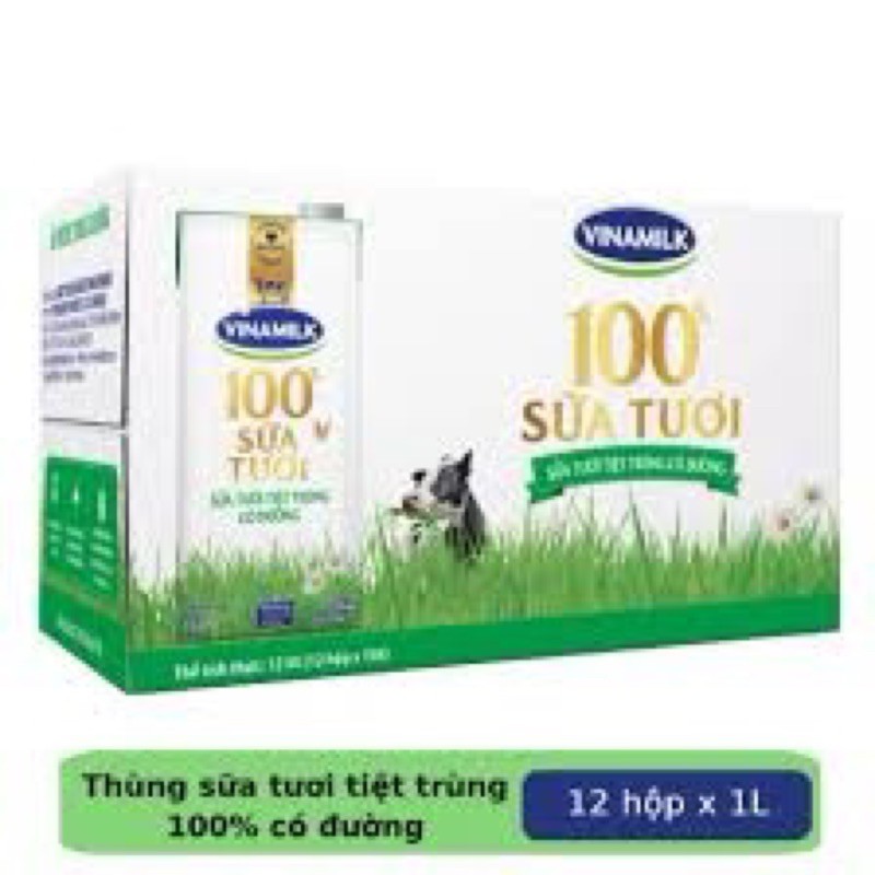 Thùng 12 hộp sữa tươi có đường Vinamilk 100% - 1 lít x 12 hộp