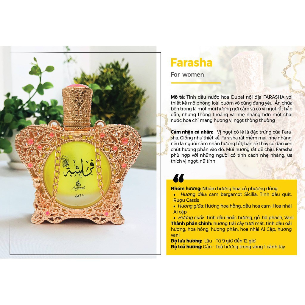 Tinh Dầu Dubai Chính Hãng Nữ Cá Tính, Thu Hút Farasha 28ml. Giao hàng nhanh tại TP Hồ Chí Minh | BigBuy360 - bigbuy360.vn