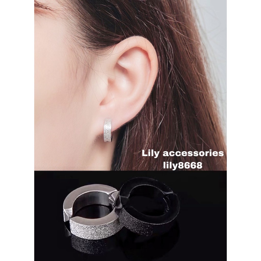 Hoop Earcuff kẹp tai titan tròn ánh kim lấp lánh không cần xỏ lỗ nam nữ không gỉ không đen không dị ứng unisex