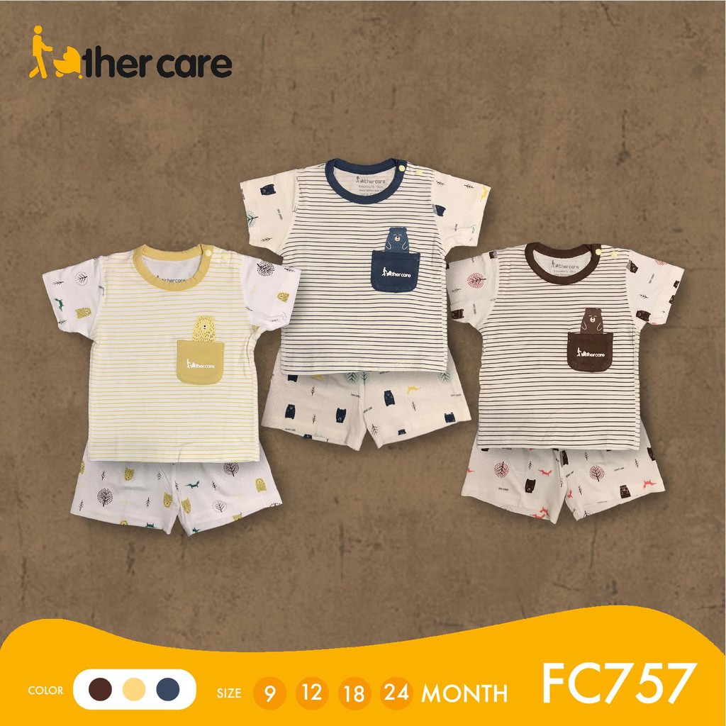 Bộ Quần Áo Trẻ em CT FatherCare Cài Vai - Họa Tiết Gấu Cáo Kẻ - HT FC757