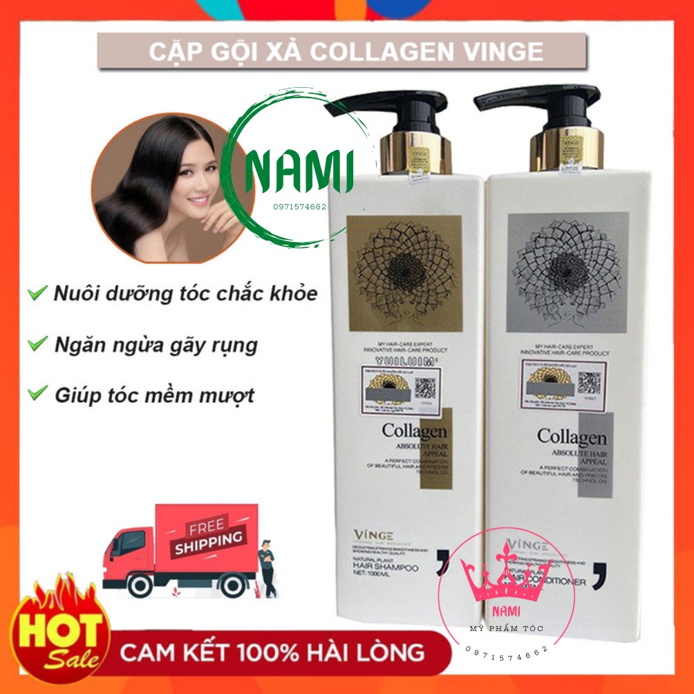 Dầu Gội Xả Collagen Vinge Trắng.Kích Thích Mọc Tóc, Phục Hồi Tóc Hư Tổn Hàng Chính Hãng Italy