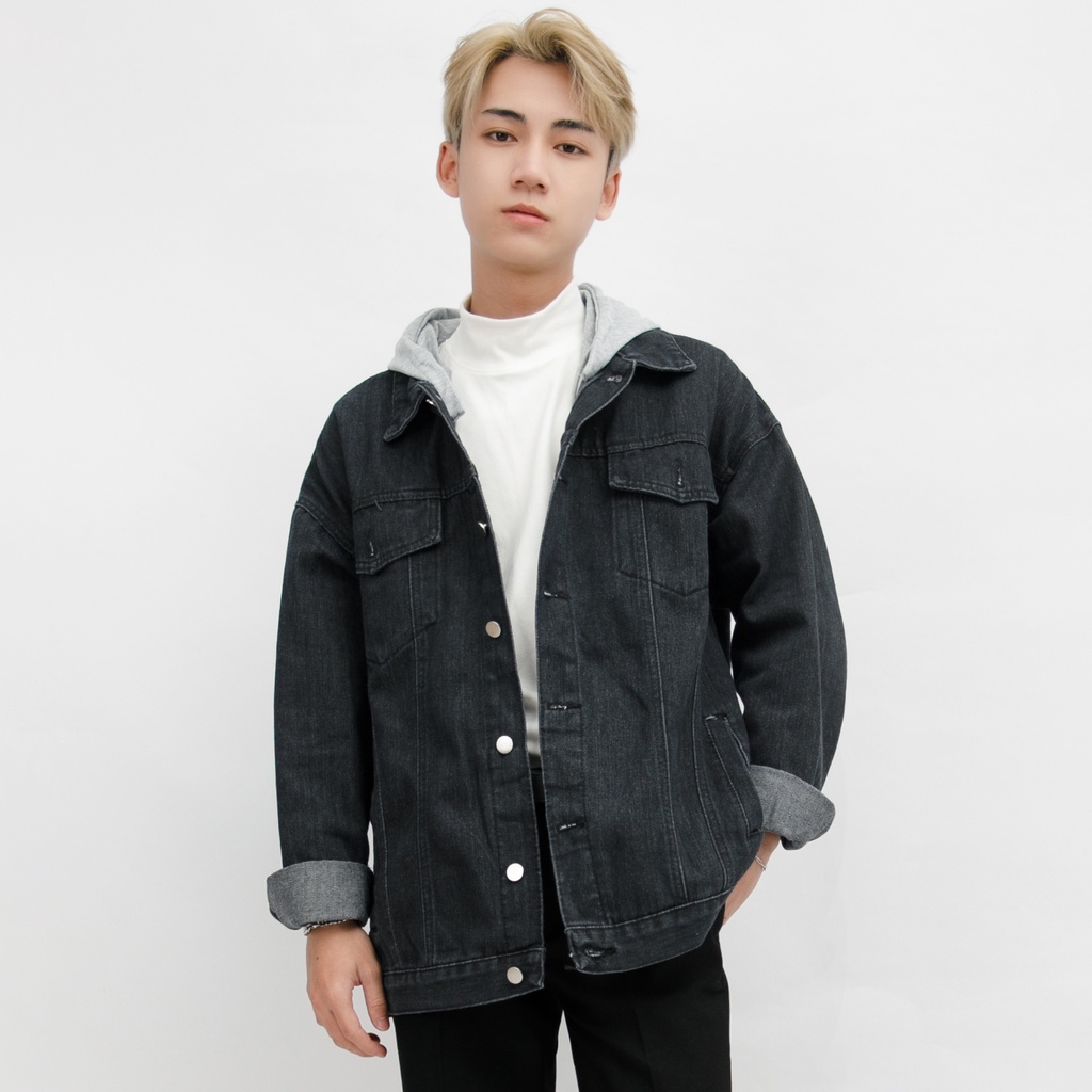 Áo Khoác Jean Trơn Denim Jacket Nam MANDO Có Mũ Jean Cao Cấp 2 Màu Form Rộng Basic Unisex Thời Trang Hàn Quốc KJN006