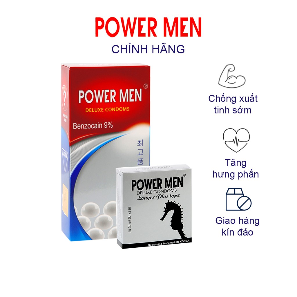 Bao cao su Powermen Longer Plus New chống xuất tinh sớm Hộp 12 chiếc