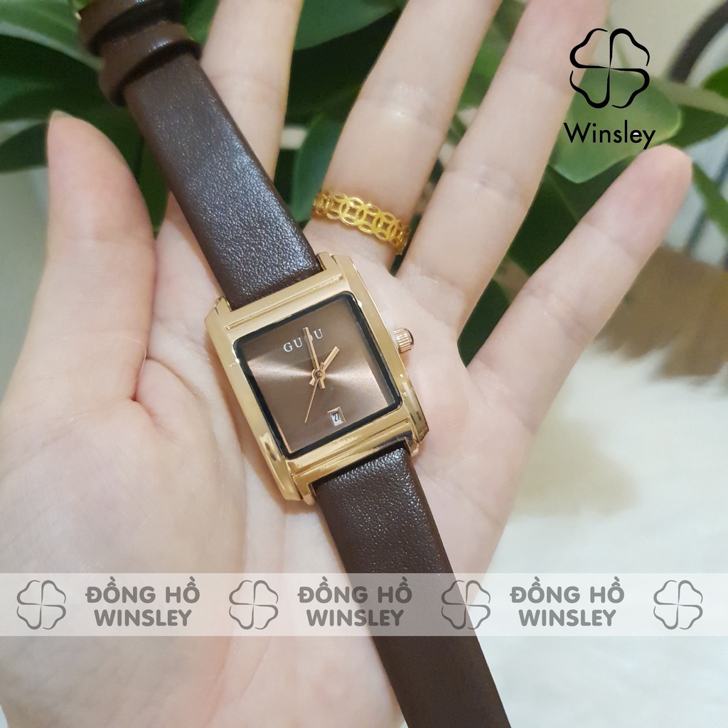 Đồng hồ nữ Guou dây da mặt vuông rẻ dây nhỏ chính hãng Tony Watch 68