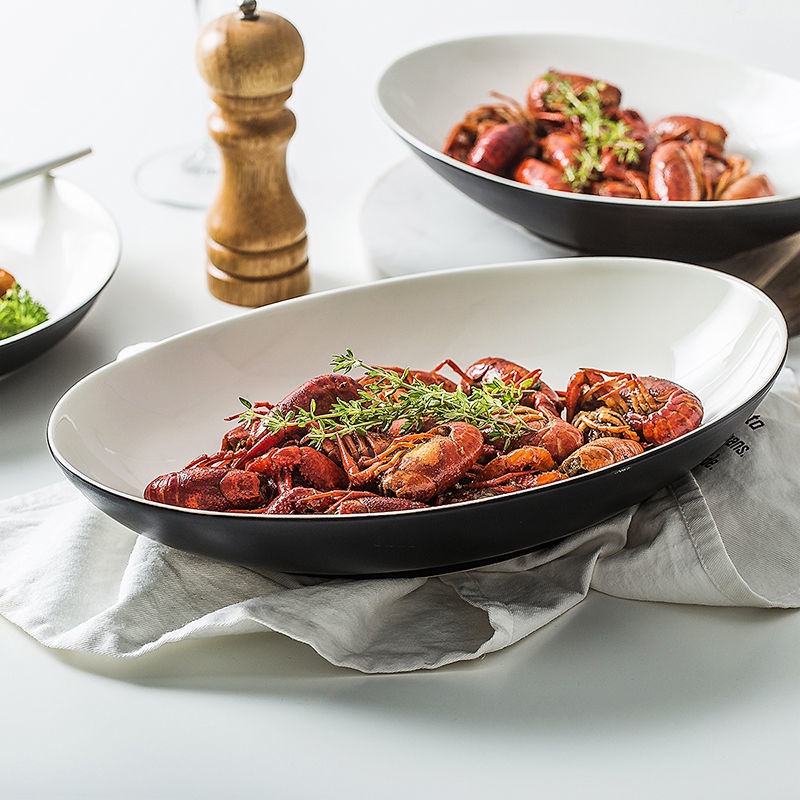 Đĩa ăn tối gia dụng đĩa Cá hình bầu dục đĩa Cá hấp lớn đĩa Cá đĩa cua cay thơm tôm đĩa đầu cá/Đĩa hì