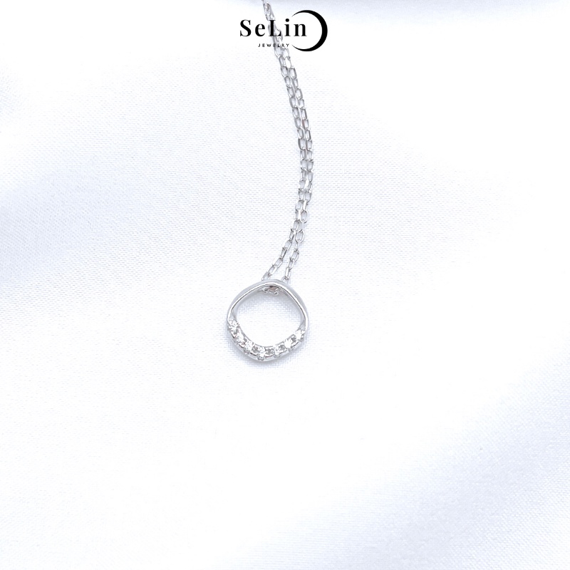 Dây chuyền vòng cổ bạc nữ 925 mặt tròn đính đá đơn giản cá tính SELIN JEWELRY