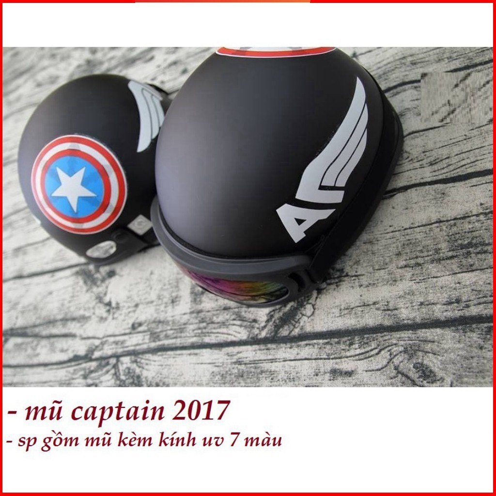 Mũ Bảo Hiểm nửa đầu 1/2 tem Rock, Captain, Đen Trơn, Iron Man_ Nón Bảo Hiểm Phượt Nửa Đầu thời trang