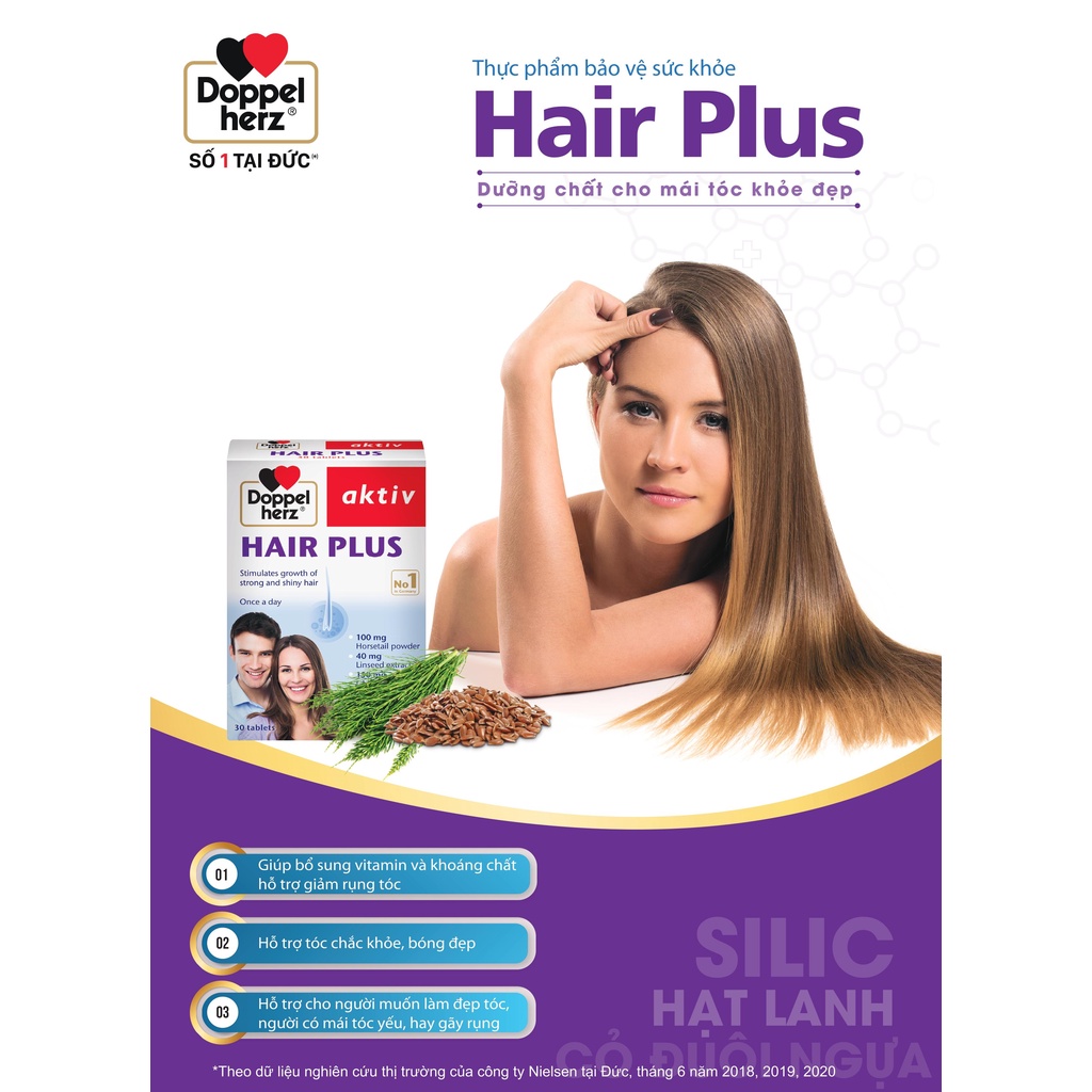 Bộ đôi chống lão hóa, ngăn ngừa rụng tóc, hỗ trợ mọc tóc Doppelherz Belle Anti Aging và Hair Plus (02 hộp, 30 viên/hộp)