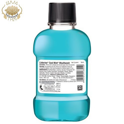 Nước súc miệng Listerine Coolmint 80 ml Thái Lan