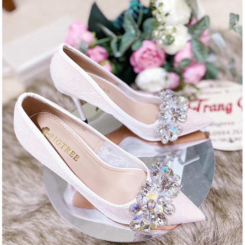TK1853 GIÀY CƯỚI REN PHỐI ĐÁ PHA LÊ CAO CẤP