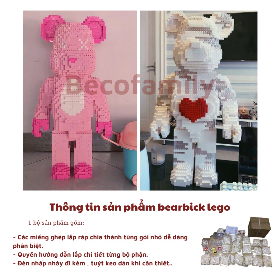 Lego tượng gấu bearbrick trưng bày trang trí sang trọng cho gia đình