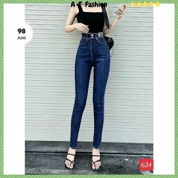Quần jean nữ co giãn màu xanh phối lưng kiểu siêu đẹp, quần bò nữ cạp cao mẫu mới thời trang cao cấp A-T Fashion - MQ634