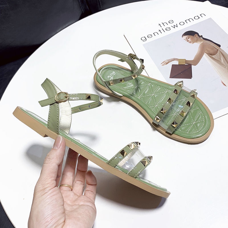 Giày Sandal Đế Bằng Mềm Đính Đinh Tán Thời Trang Mùa Hè Dành Cho Nữ