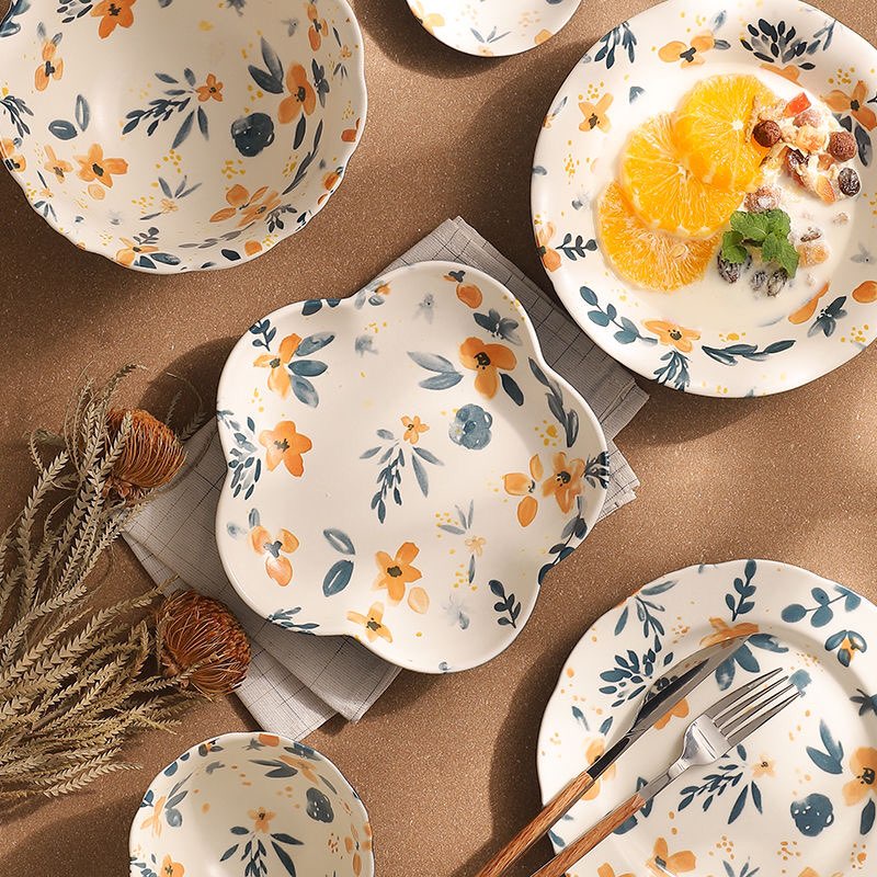 Bộ bát đĩa viền xanh mịn họa tiết hoa siêu sang - BÁT ĐĨA GỐM SỨ CAO CẤP