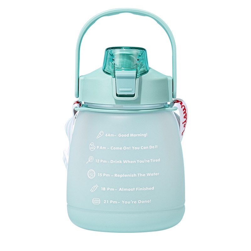 Bình nước cỡ lớn 1300ml màu gradient nhám có quai đeo và ống hút tặng kèm sticker (BNN13)