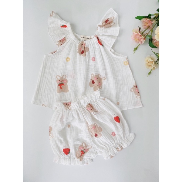 SET BỘ ANNIE CÁNH TIÊN MUSLIN HÌNH GẤU