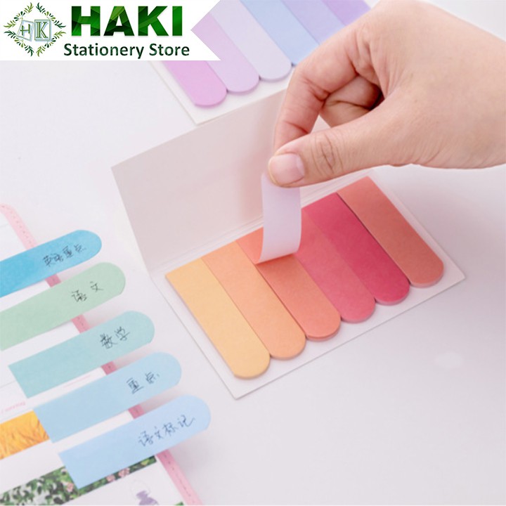Giấy ghi chú label marker pastel HAKI dụng cụ văn phòng phẩm, giấy note 120 tờ 65*18mm NO8