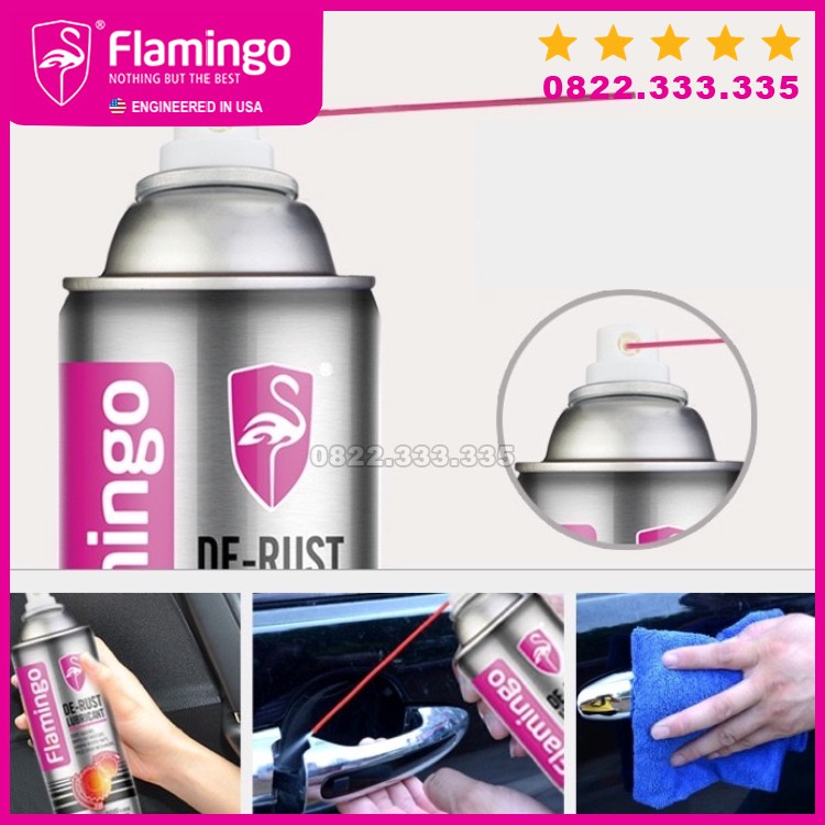 xịt tẩy rỉ set kim loại làm trơn bánh răng sáng kim loại Flamingo DE-RUST LUBRICANT F007 chính hãng tốt hơn RP7