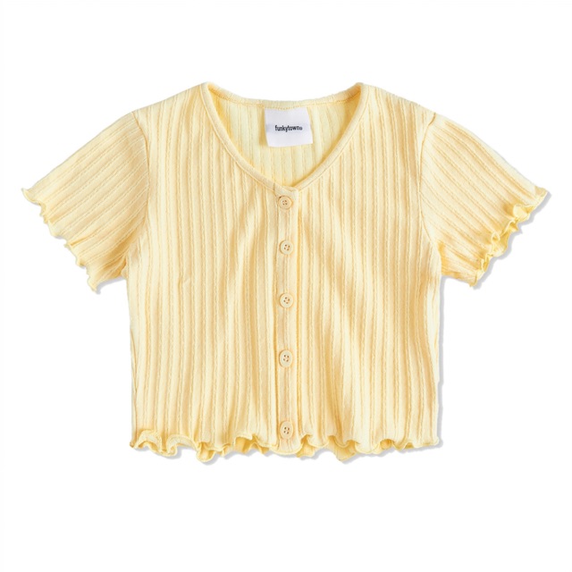 ÁO CROPTOP NGẮN TAY CỔ CHỮ V CAMI MÀU VÀNG HÀN QUỐC FUNKY