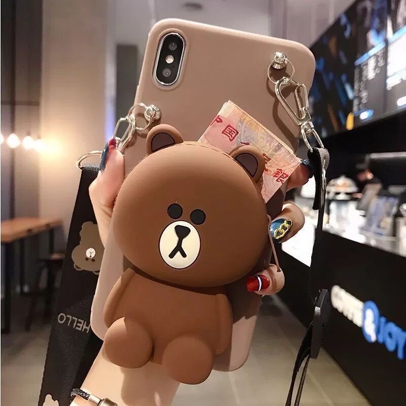 Ốp iphone XR Silicon Thú Có Ví Đựng Phụ Kiện Kèm Dây Đeo