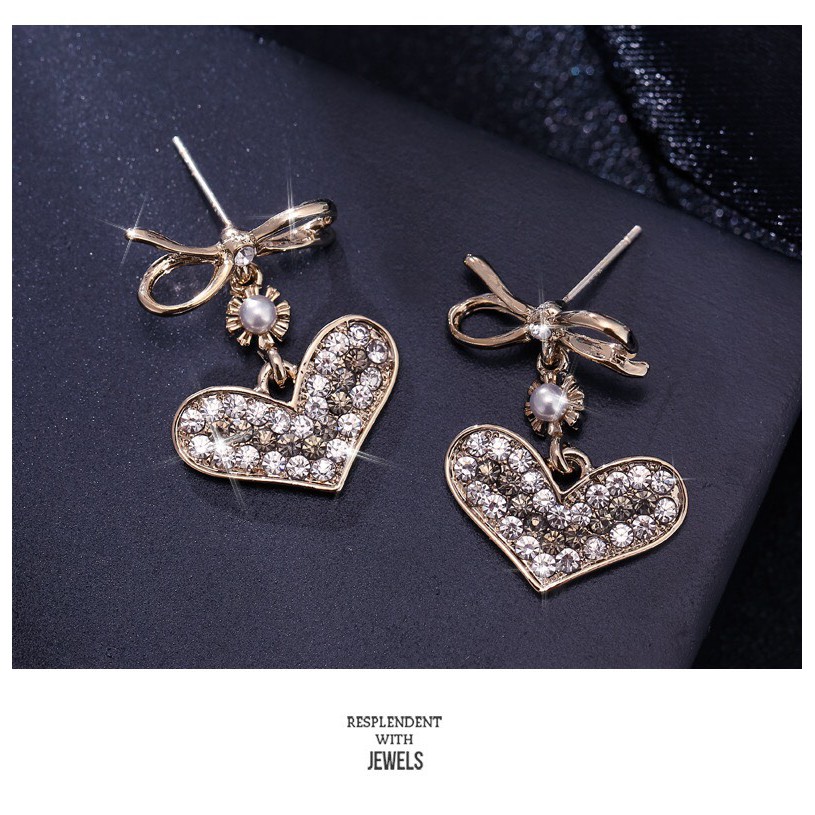 Bông Tai Nữ Hợp Kim Cao Cấp ERASHOP 000114 - Nơ Tim Đá Lấp Lánh, Sang Trọng, Đi Tiệc, Đi Chơi, Siêu Rẻ Đẹp