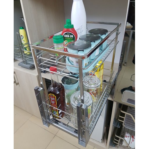 Kệ để gia vị 2 tầng có nan dẹt bằng Inox 304 bóng mờ và ray trượt giảm chấn cao cấp của hãng Eurogold, hàng nhập khẩu | BigBuy360 - bigbuy360.vn