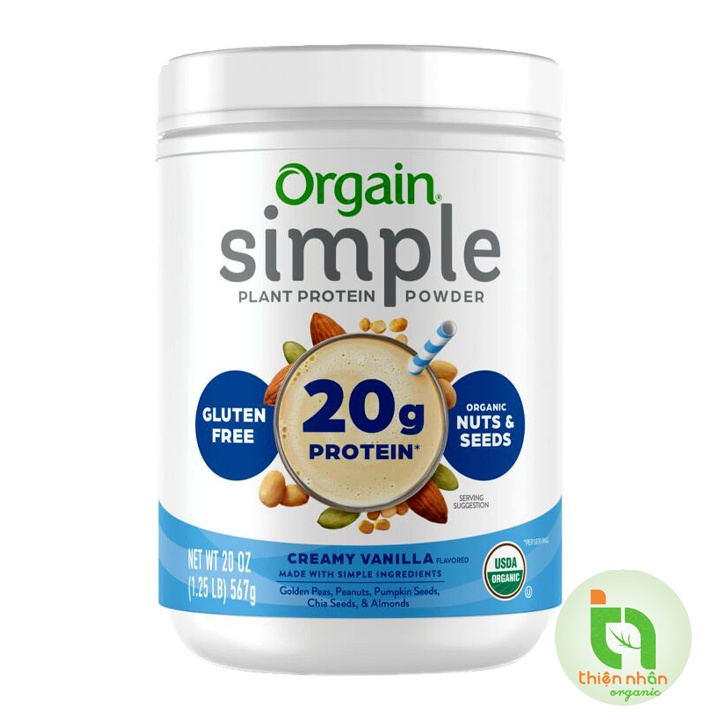 Bột đạm thực vật hữu cơ Orgain Simple 567g vani Organic Plant Protein Vanilla