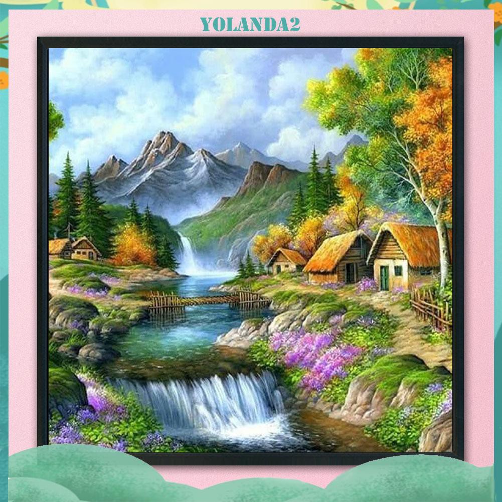 Tranh thêu chéo 3 sợi in sẵn trang trí nội thất hình khung cảnh miền quê 11CT DIY